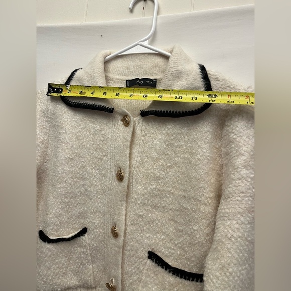 MANGO Contrast trims Knitted Fabric Polo Neck Long Sleeve Front Pocket Cardigan - Picture 13 of 14